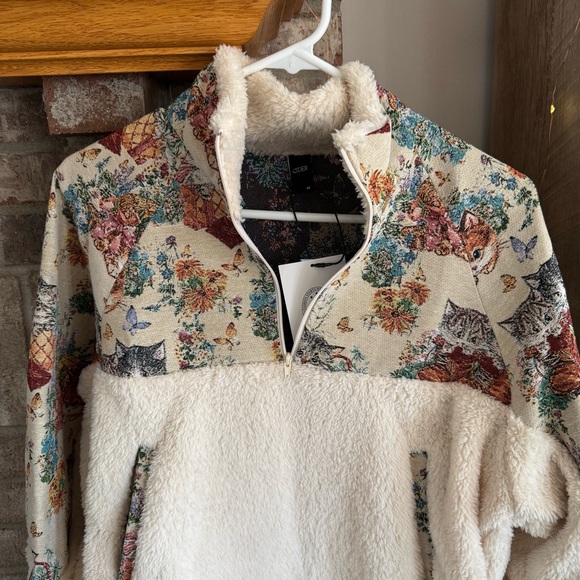 Cider Cat Floral Print Quarter Zip Pullover - Picture 4 of 6